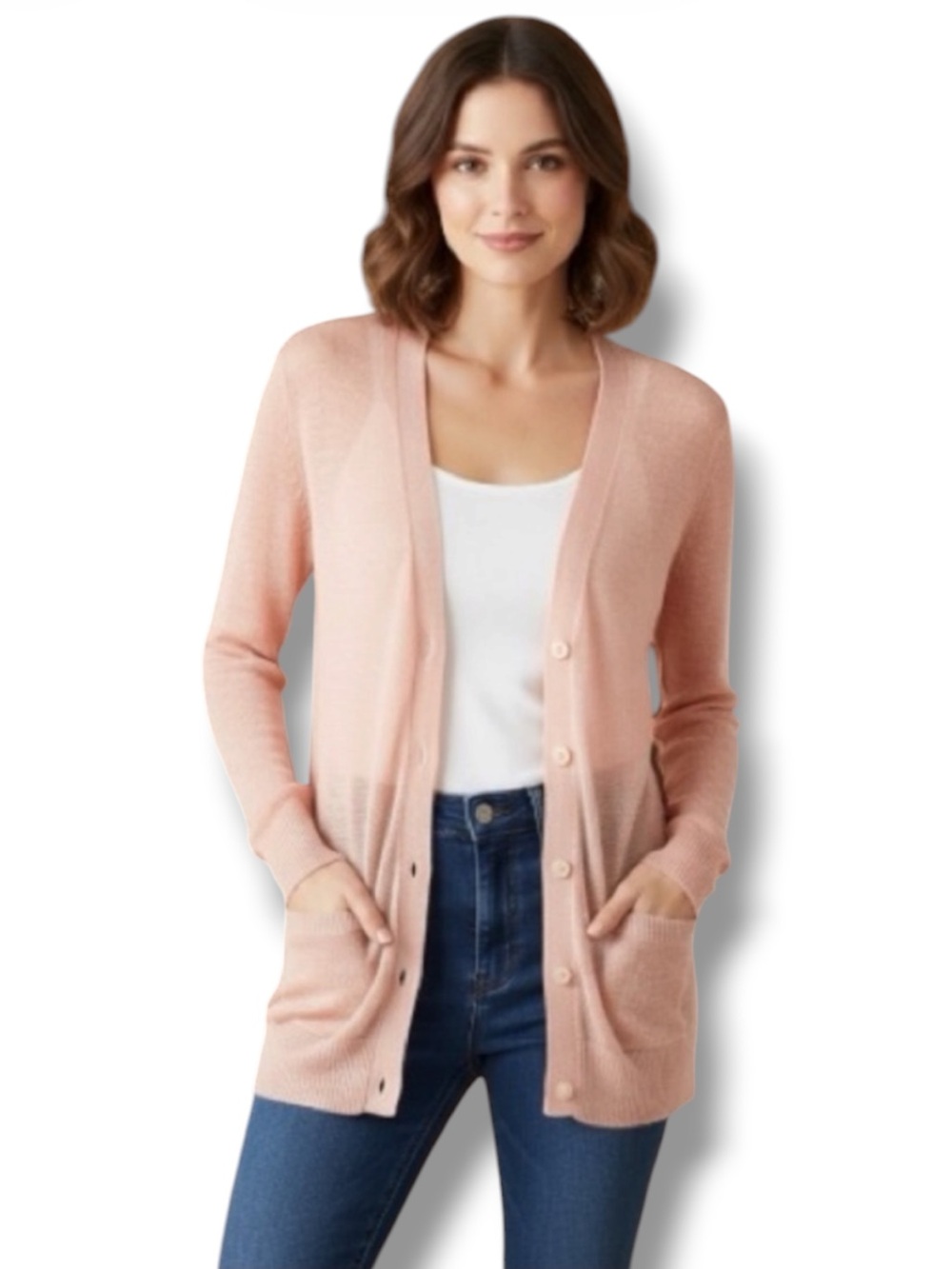 Old Navy Sweater Sheer Georgia Peach Lightweight Boyfriend Cardigan Size L